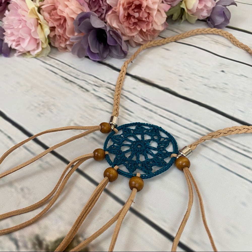 Boho Peacock & Blue Feather Dreamcatcher Headdress - Picture 9 of 11